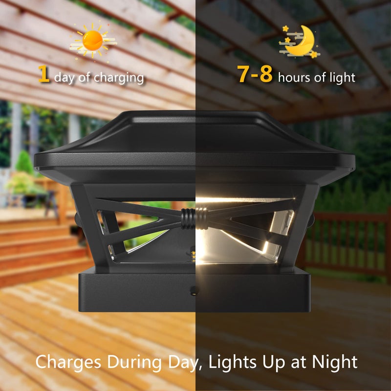 Davinci Lighting Renaissance Solar Outdoor Post Cap Lights - Includes Bases for 4x4 5x5 6x6 Posts - Bright LED Light - Slate Black (4 Pack) - Image 5